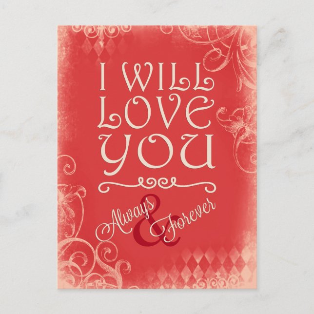 Red Vintage Always and Forever Love Postcard (Front)