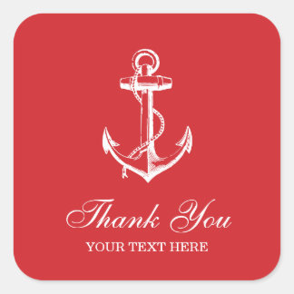 Red Vintage Anchor Thank You Favour Square Sticker