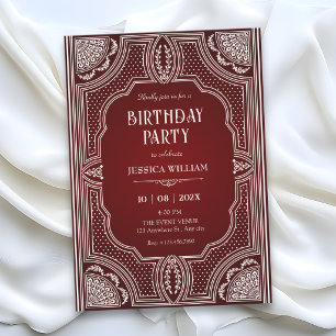 Red vintage art deco birthday invitation