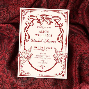 Red Vintage artistic bow baroque bridal shower Invitation
