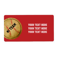 Red Vintage Baseball Team Party Sticker labels