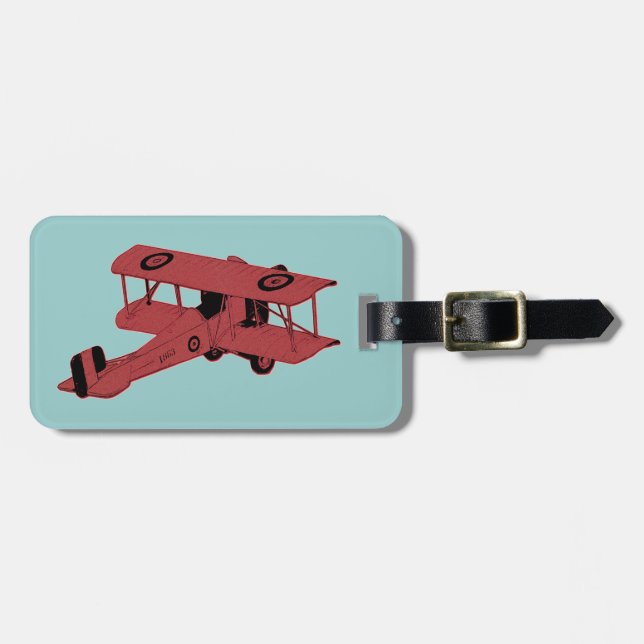 red vintage biplane luggage tag (Front Horizontal)