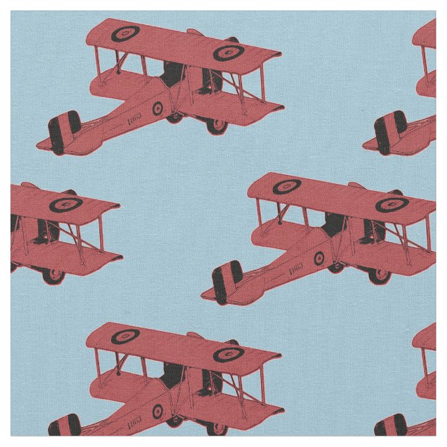 Red vintage biplanes fabric (Close Up)