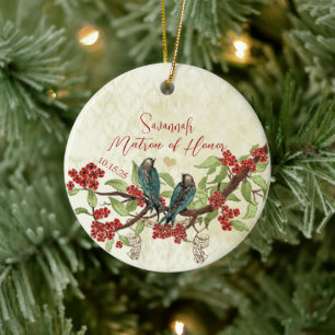 Red Vintage Bird Maid of Honour Ornaments