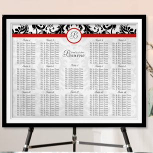 Red Vintage Black Damask Wedding Seating Chart