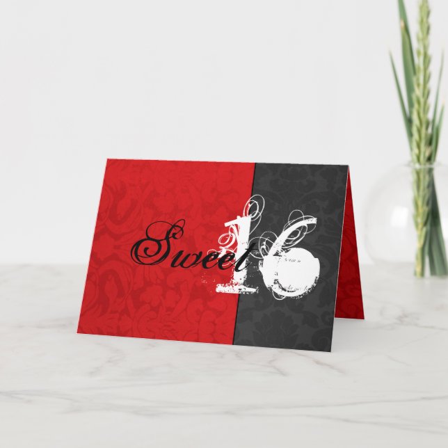 Red Vintage & Black Happy Sweet Sixteen Card (Front)