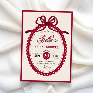 Red vintage bow bridal shower invitation