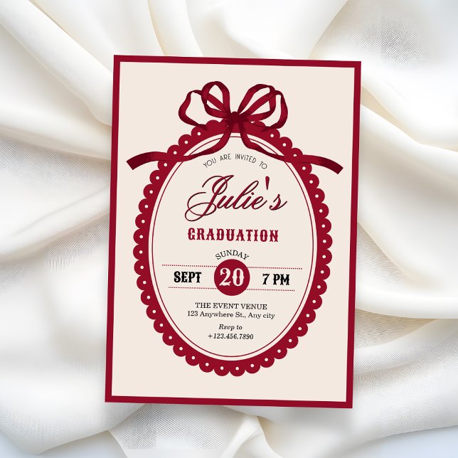 Red vintage bow graduation invitation (Creator Uploaded)