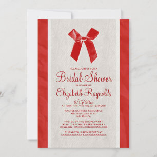 Red Vintage Bow & Linen Bridal Shower Invitations