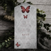 Red Vintage Butterfly Damask Wedding