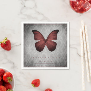 Red Vintage Butterfly Damask Wedding Napkin