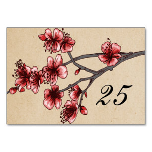 Red Vintage Cherry Blossoms Table Card