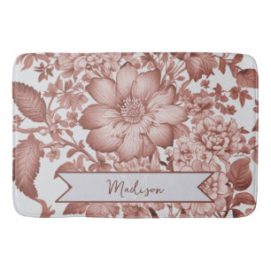 Red Vintage Chinoiserie Floral Personalised Bath Mat