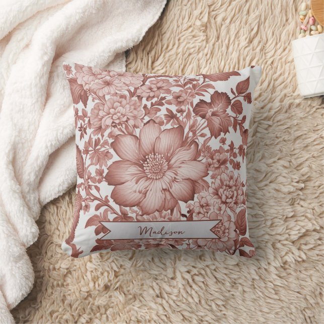 Red Vintage Chinoiserie Floral Personalised Cushion (Blanket)