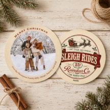 Red Vintage Christmas Santa Sleigh Rides Photo