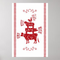 Red Vintage Country Farmhouse Stacked Farm Animal