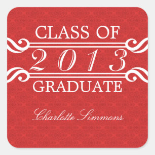 Red Vintage Damask 2013 Graduation Stickers