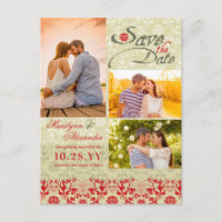 Red Vintage Damask Lace Photo Save The Date