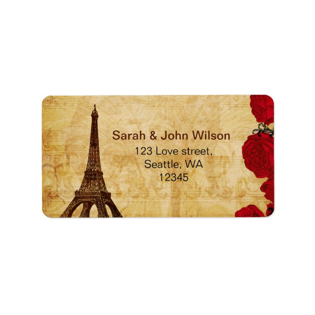 red vintage eiffel tower Paris address labels (Front)
