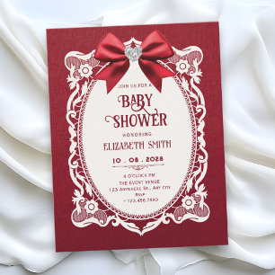 Red vintage elegant baby shower invitation