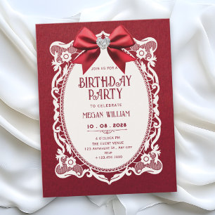 Red vintage elegant birthday invitation
