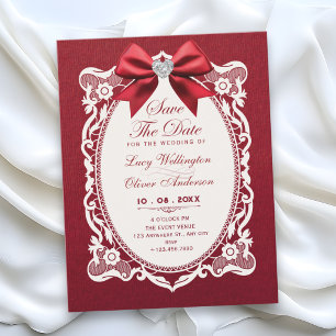 Red vintage elegant wedding save the date