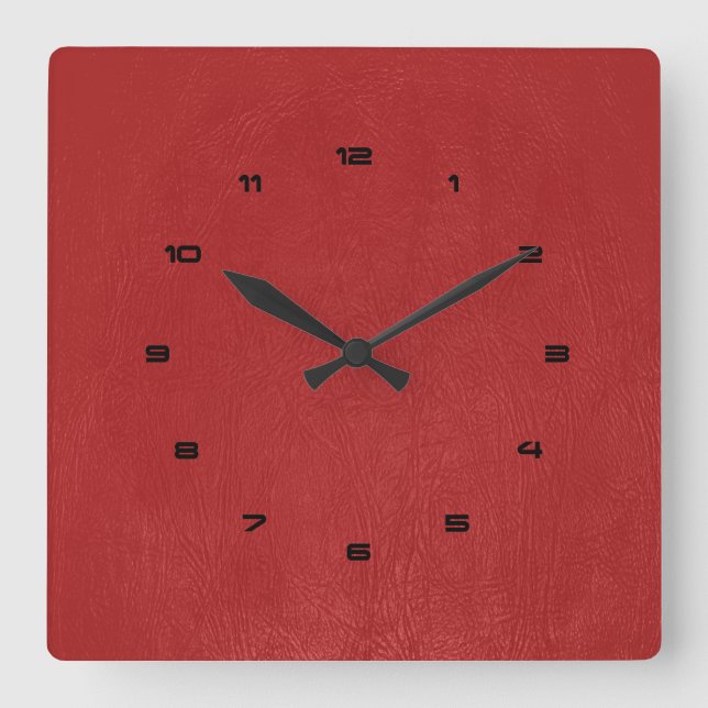 Red Vintage Faux Leather Texture Square Wall Clock (Front)