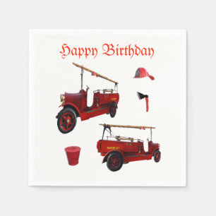 Red Vintage Fire Equipment And Birthday Logo, Napkin