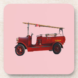 Red Vintage Fire Truck With Overhead Ladder, Coaster