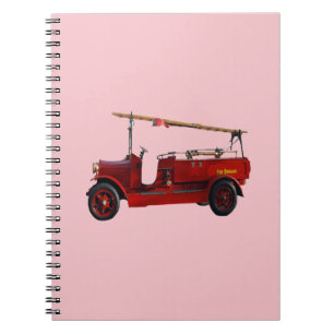 Red Vintage Fire Truck With Overhead Ladder, Notebook