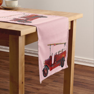 Red Vintage Fire Truck With Overhead Ladder, Short Table Runner
