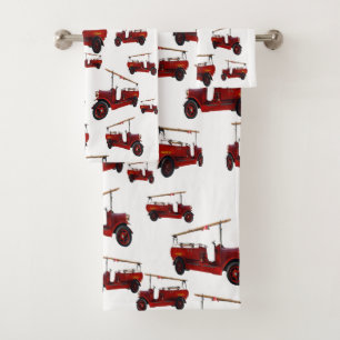Red Vintage Fire Trucks, Bath Towel Set