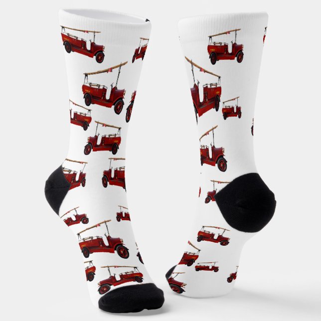 Red Vintage Fire Trucks, Crew Socks (Angled)