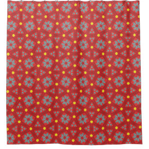 Red Vintage Floral Geometry Shower Curtain