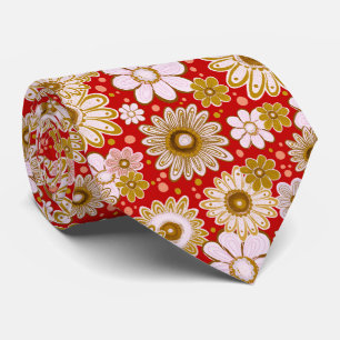 Red Vintage Flower Vibes Neck Tie
