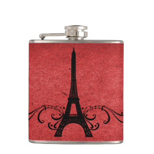 Red Vintage French Flourish Hip Flask