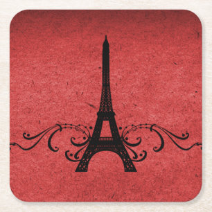 Red Vintage French Flourish Paper Coaster