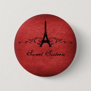 Red Vintage French Flourish Sweet 16 Button