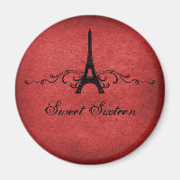 Red Vintage French Flourish Sweet 16 Magnet