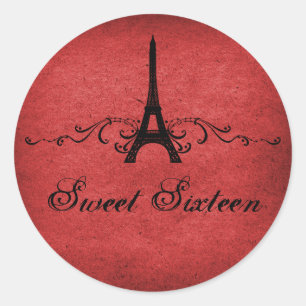 Red Vintage French Flourish Sweet 16 Stickers