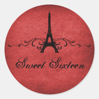 Red Vintage French Flourish Sweet 16 Stickers