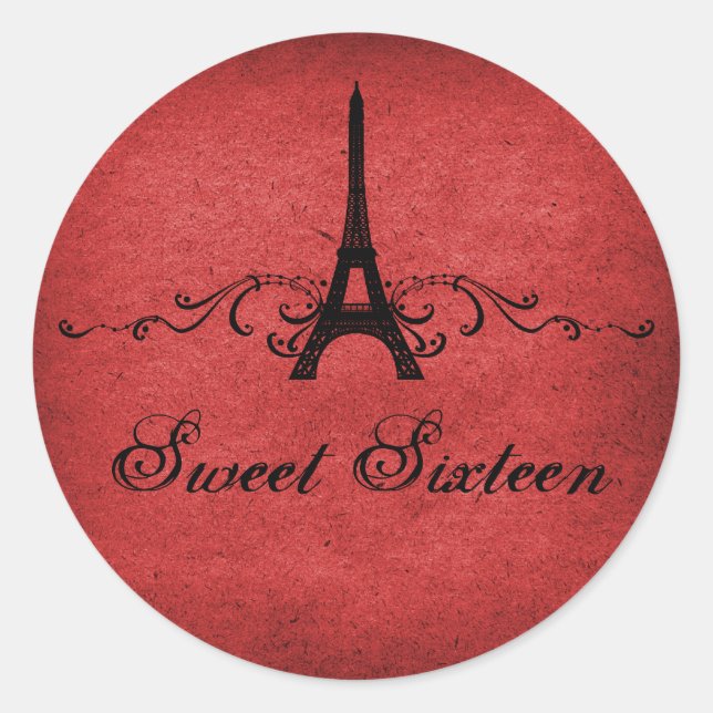 Red Vintage French Flourish Sweet 16 Stickers (Front)