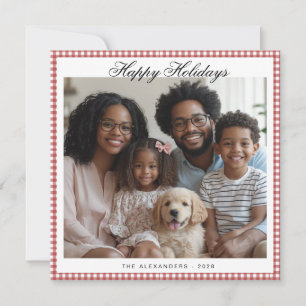 Red Vintage Gingham Square Holiday Photo Card