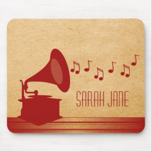 Red Vintage Gramophone Mousepad