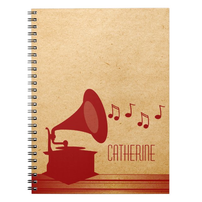 Red Vintage Gramophone Notebook (Front)