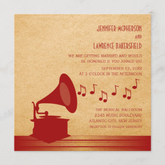 Red Vintage Gramophone Wedding Invite