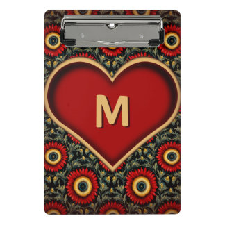 Red Vintage Heart Monogram Mini Clipboard