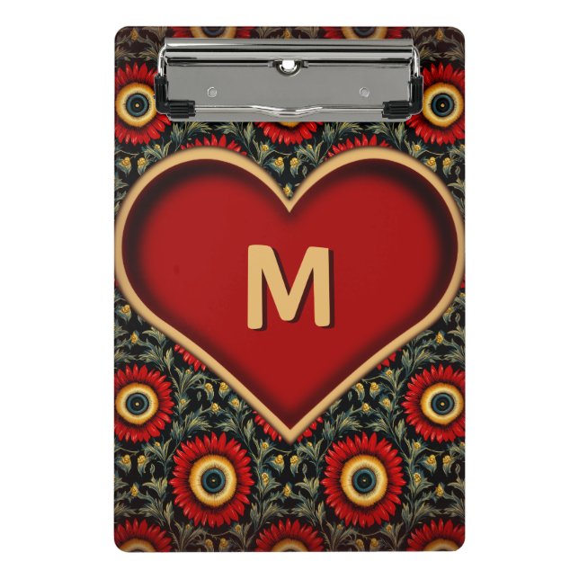 Red Vintage Heart Monogram Mini Clipboard (Front)