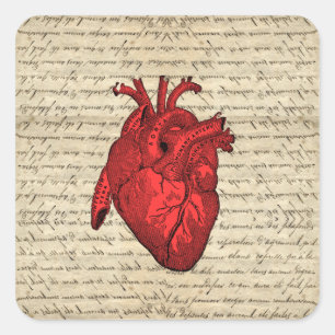 Red vintage heart square sticker
