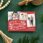 Red Vintage Holly Tilted Snapshot Multi-Photo 3 Holiday Card<br><div class="desc">This festive and chic holiday photo card features our original hand-drawn winter foliage with sweet styled typography in vibrant colors and tilted photos with colorful borders. The back comes with a matching pattern for an extra special touch.</div>